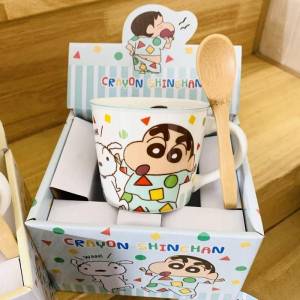 日本正品蠟筆小新陶瓷馬克杯 ^送一隻匙羹
