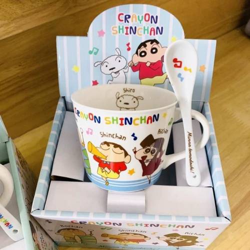 日本正品蠟筆小新陶瓷馬克杯 ^送一隻匙羹