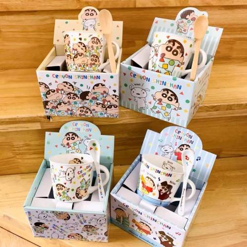 日本正品蠟筆小新陶瓷馬克杯 ^送一隻匙羹