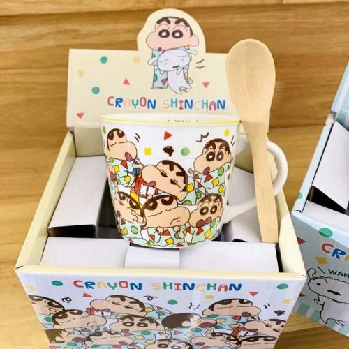 日本正品蠟筆小新陶瓷馬克杯 ^送一隻匙羹