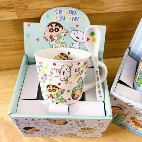 日本正品蠟筆小新陶瓷馬克杯 ^送一隻匙羹