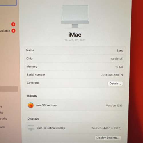 Apple Mac 21&rdquo; M1 16gb ram 1TB ssd 2021