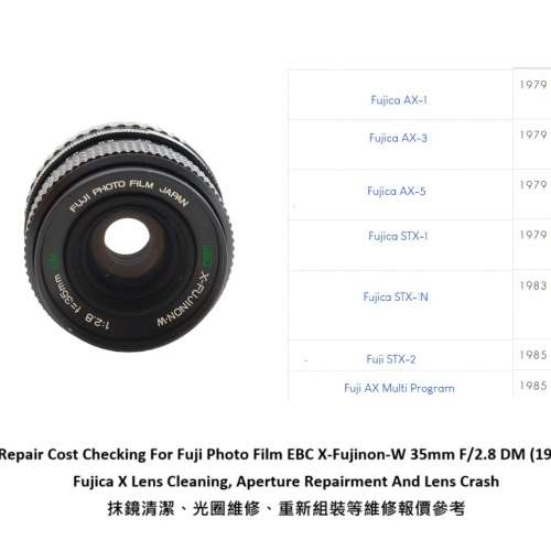 Repair Cost Checking For Fuji Photo Film EBC X-Fujinon-W 35mm F/2.8 DM (1979)