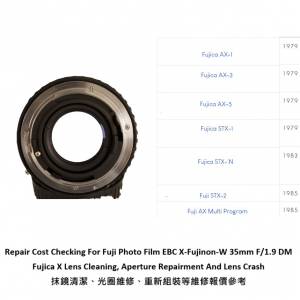 Repair Cost Checking For Fuji Photo Film EBC X-Fujinon-W 35mm F/1.9 DM Fujica X