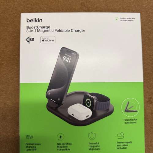 Belkin BoostCharger 3 in 1 magnetic Foldable Charger qi2 MagSafe iPhone 16 pro