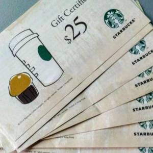 Starbucks vouchers $25 x 15