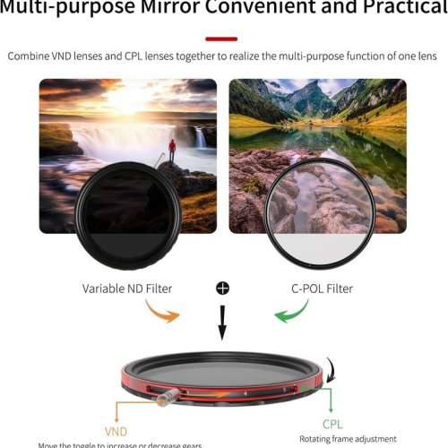 Haida 2 in 1 Circular Polarizer + Variable Neutral Density ND8 - ND128  - 25mm