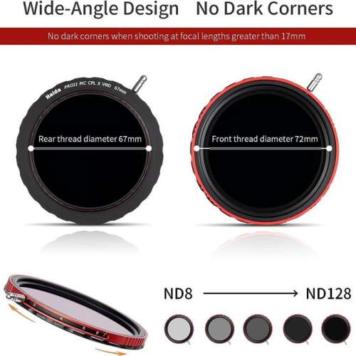 Haida 2 in 1 Circular Polarizer + Variable Neutral Density ND8 - ND128  - 25mm