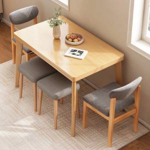 Folding solid wood dining table, one table and four chairs