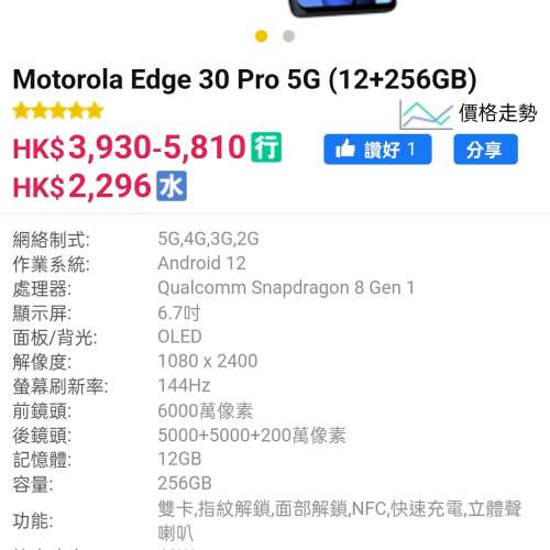 Moto edge 30pro 港版 12+256 95新