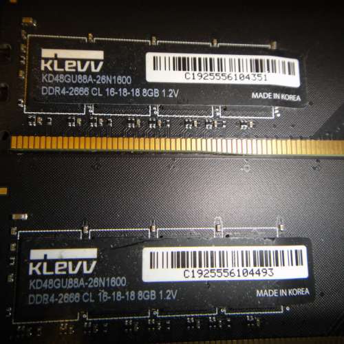Desktop Ram KLEVV 8GBx2共16GB DDR4 2666 - 二手或全新RAM 記憶體