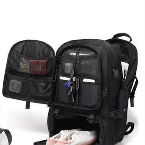 全新 80L 黑色型格 防水背囊 旅行登機 手提電腦 平板 hand carry 後背包✈️ 有鞋倉...