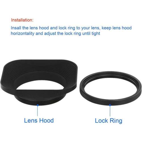 Haoge LH-E2T 49mm Square Metal Screw-in Lens Hood with Cap (方形遮光罩)
