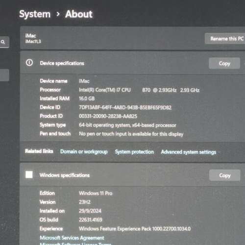 27寸 Window11 一體機 ( i7 16GB+1TB)