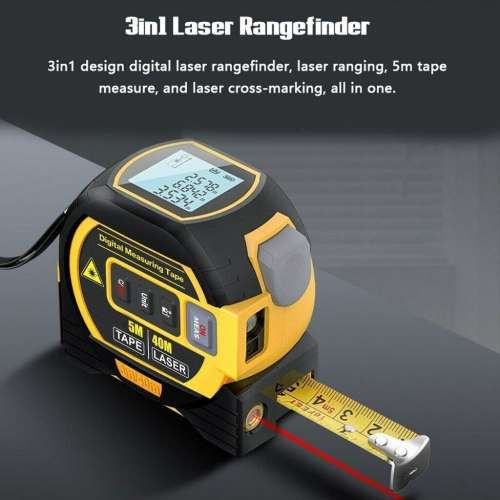 Laser Rangefinder 3-in-1 w/ cross-marking function, Laser Ranging + 5m Tape Meas