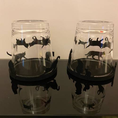 套二亞加力黑貓杯配黑貓毛氈杯墊