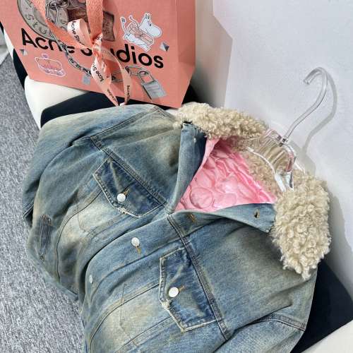 AC毛絨翻領夾棉加厚牛仔