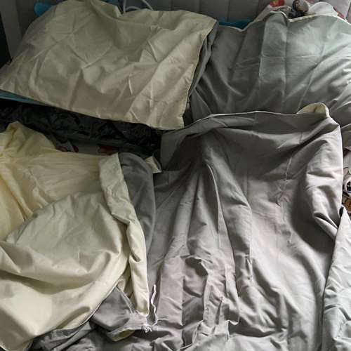 全新 雙人床單被袋枕頭套裝 藍白色/粉紅白色/黃綠色 Double beddings bedding quee...