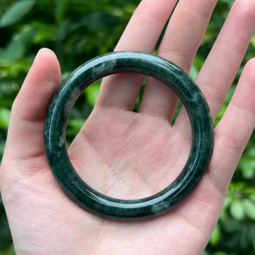 翡翠手鐲|天然緬甸翡翠A貨綠圓條55.8圈（附証書）