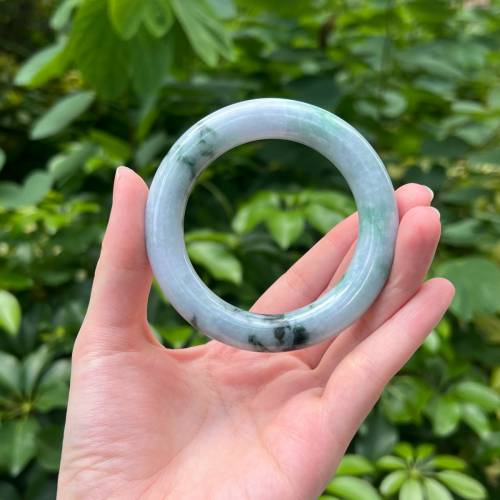 翡翠手鐲 A玉 紫底飄花圓條54.7圈（附証書）