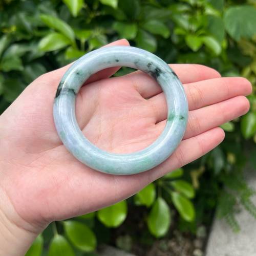 翡翠手鐲 A玉 紫底飄花圓條54.7圈（附証書）