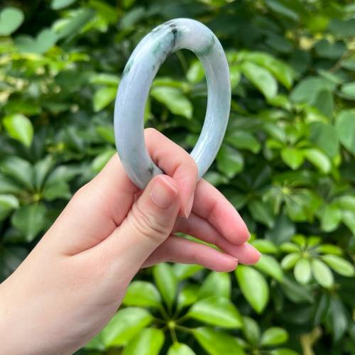 翡翠手鐲 A玉 紫底飄花圓條54.7圈（附証書）