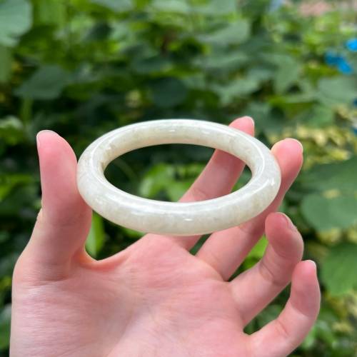 翡翠A玉手鐲 冰糖雪梨色圓條54圈（附証書）