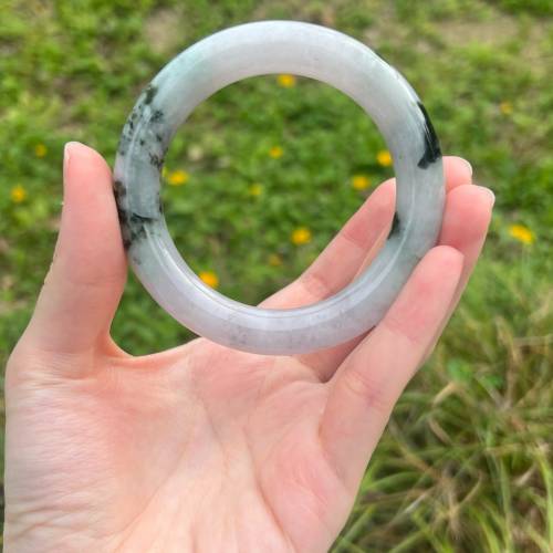 翡翠 | 天然緬甸翡翠A貨紫底飄花圓條手鐲（附證書）