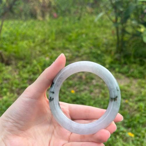 翡翠 | 天然緬甸翡翠A貨紫底飄花圓條手鐲（附證書）