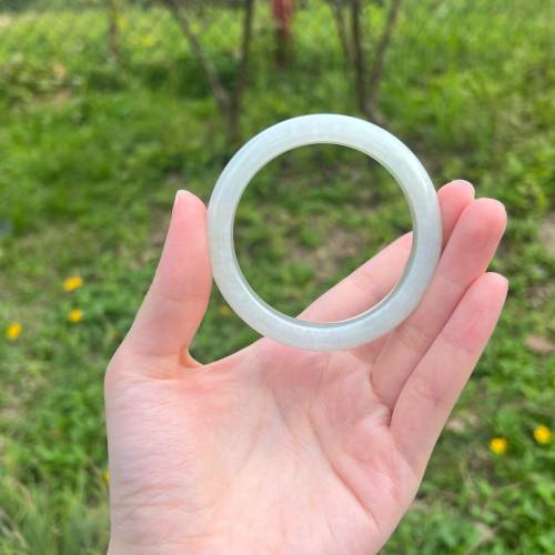 翡翠A貨 糯冰種水白月光 53.5圈（附証書）