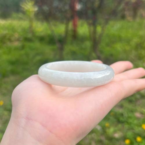 翡翠A貨 糯冰種水白月光 53.5圈（附証書）