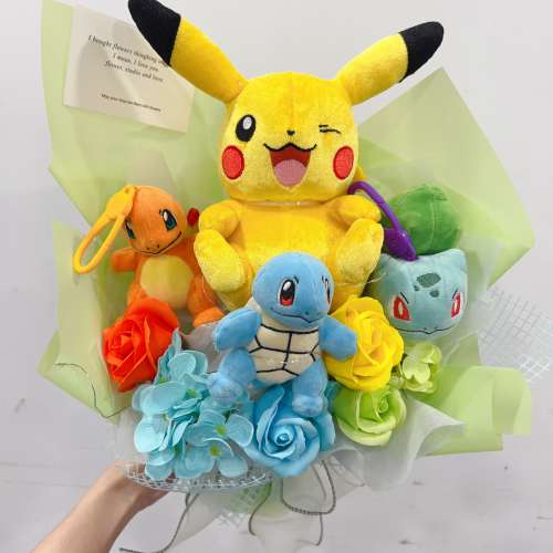 獨家正版·專業花藝師主理·獨一無二 一套四隻寵物小精靈比卡超花束 小火龍 奇異種...