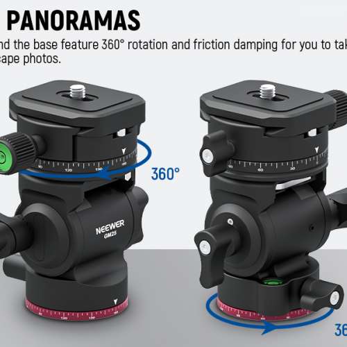 Neewer GM25 Metal Vertical Fluid Tripod Head (Black/Red)