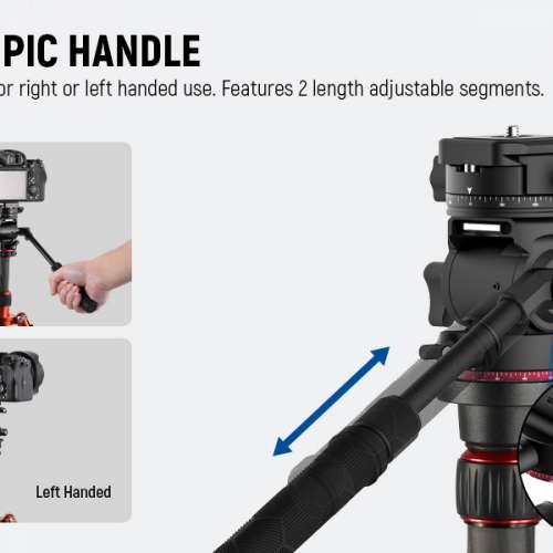 Neewer GM25 Metal Vertical Fluid Tripod Head (Black/Red)