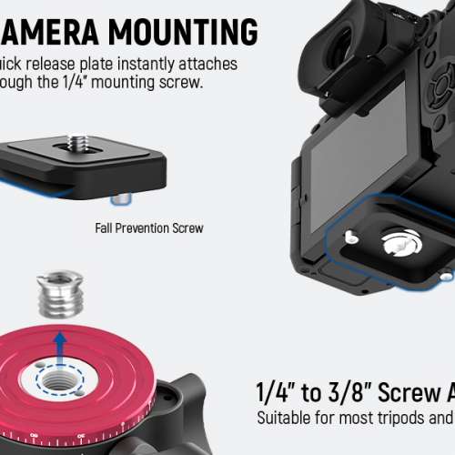 Neewer GM25 Metal Vertical Fluid Tripod Head (Black/Red)