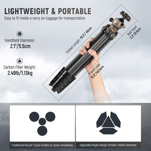 Neewer LT35 LiteTrip Carbon Fiber Travel Tripod with Panoramic Ball Head
