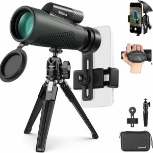 NEEWER 12x50 ED Monocular Telescope Kit with Phone Clip / Metal Tripod / Bag