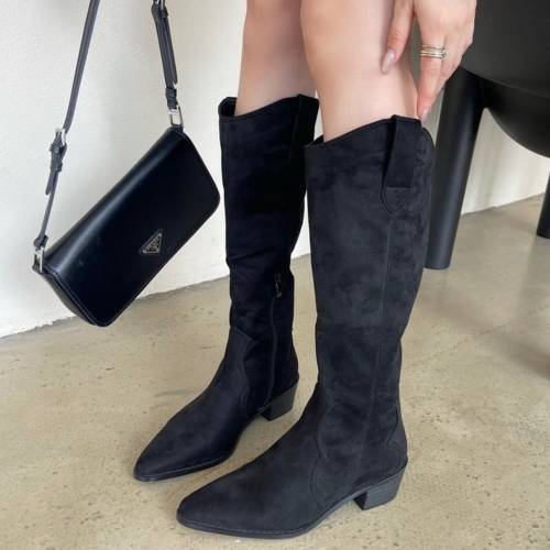 全新麂皮切口顯瘦靴