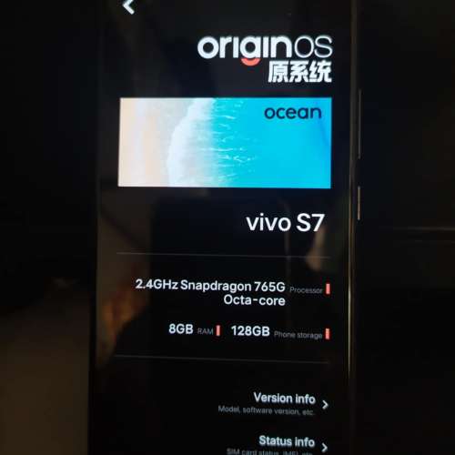 Vivo S7 5G 8G +128G 6.44' OLED Screen 6.44吋 OLED 屏   6.44 吋 OLED屏，8+128G...
