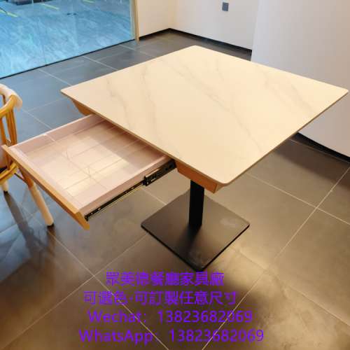 港式餐廳餐枱訂造,收納櫃儲物餐桌檯子訂做,岩板不鏽鋼包邊餐桌訂製,抽屜儲物餐桌枱...
