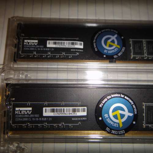 Desktop Ram KLEVV 8GBx2共16GB DDR4 2666 - 二手或全新RAM 記憶體