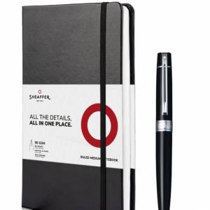 Sheaffer Glossy Black Ballpoint Pen with Chrome Trim Notebook Gift set