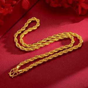 8K gold wealth seeking men's sand gold necklace, 9999 gold men's bracelet
