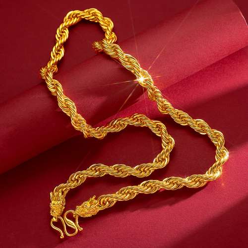 8K gold wealth seeking men's sand gold necklace, 9999 gold men's bracelet