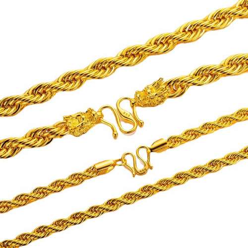 8K gold wealth seeking men's sand gold necklace, 9999 gold men's bracelet