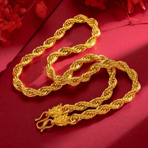 8K gold wealth seeking men's sand gold necklace, 9999 gold men's bracelet