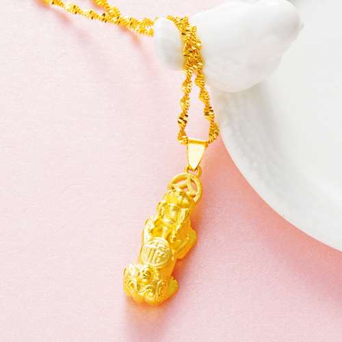 999 Golden Women's Pixiu Pendant, Non fading Sand Gold Women's Necklace