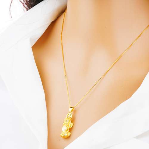 999 Golden Women's Pixiu Pendant, Non fading Sand Gold Women's Necklace