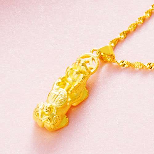 999 Golden Women's Pixiu Pendant, Non fading Sand Gold Women's Necklace