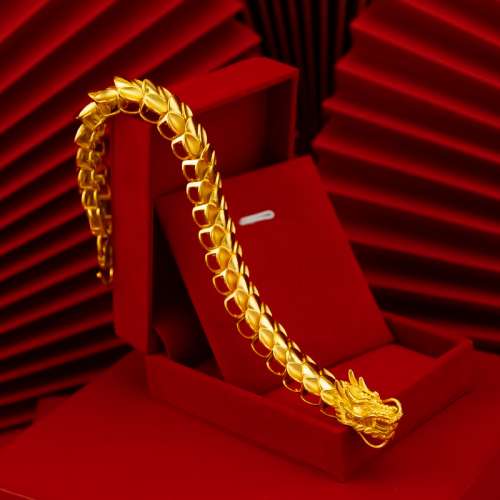 24K gold men's dragon head gold-plated bracelet, sand gold does not fade 999 bra